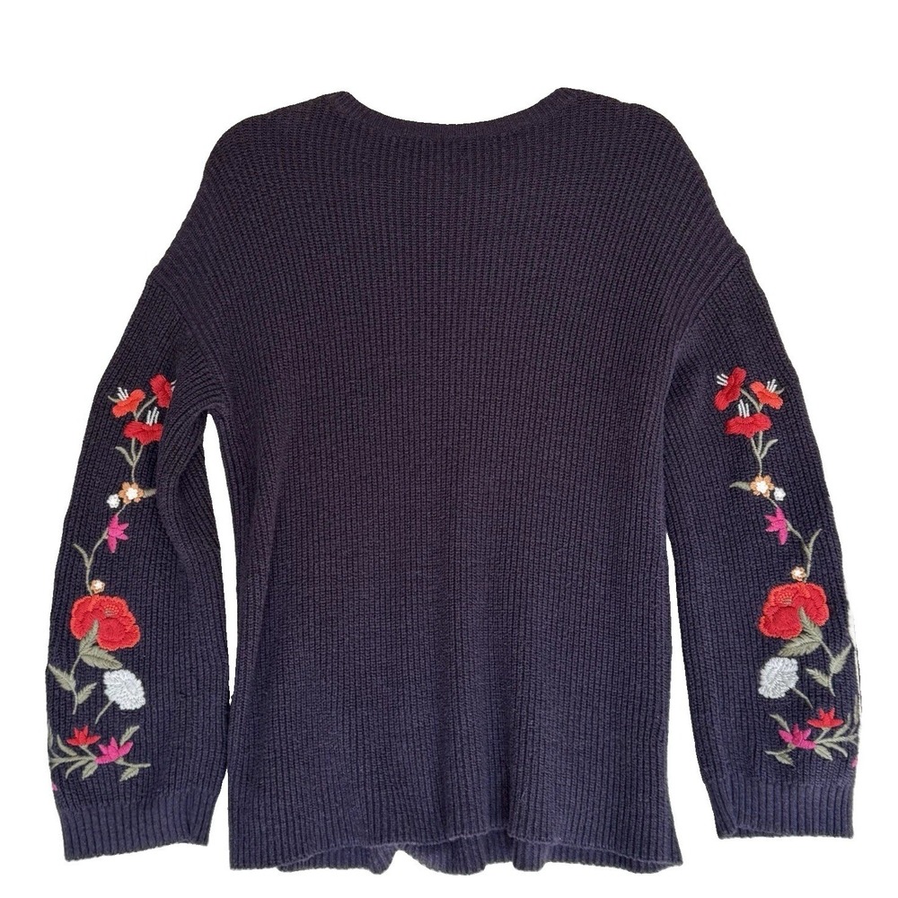 American Eagle Sweater Womens Medium Navy Blue Embroidered Boho Cottagecore - Picture 8 of 8